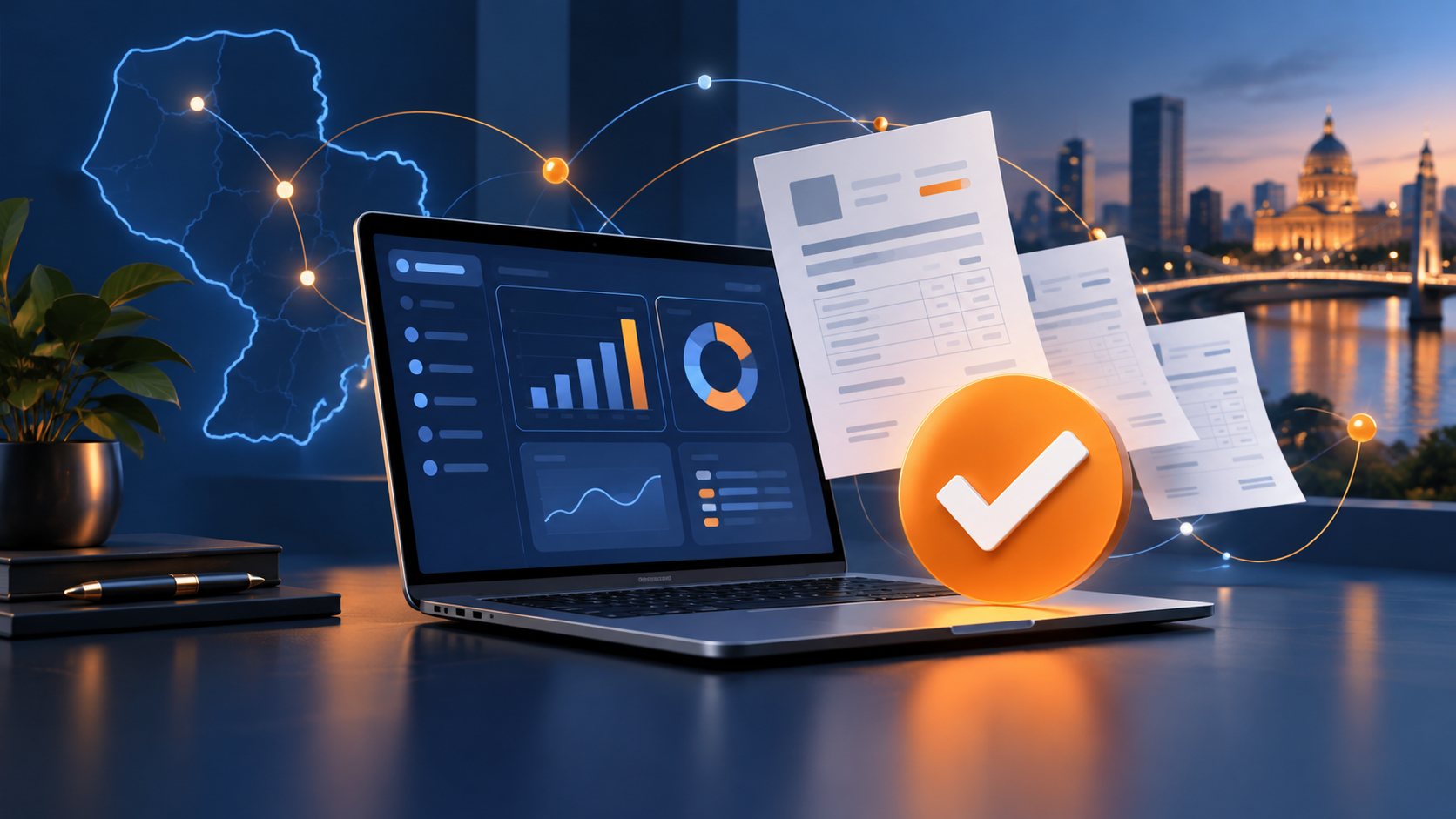 Ilustración de gestión empresarial, comprobantes electrónicos y validación para la homologación SIFEN de Aicon ERP y Aicon Quick